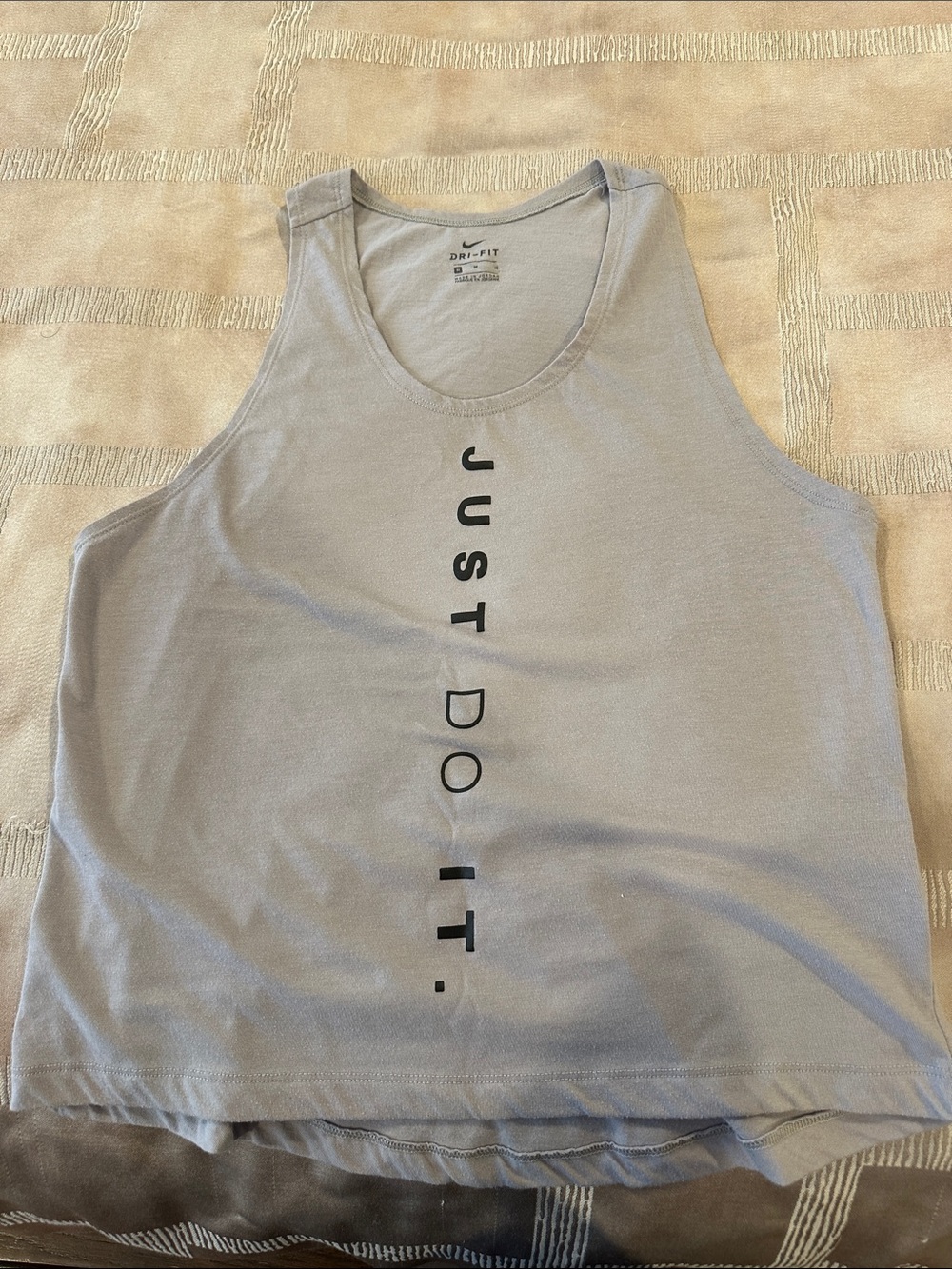 Nike Light Gray Women's Dri-FIT Tank Top with Vertical JUST DO IT Graphic
